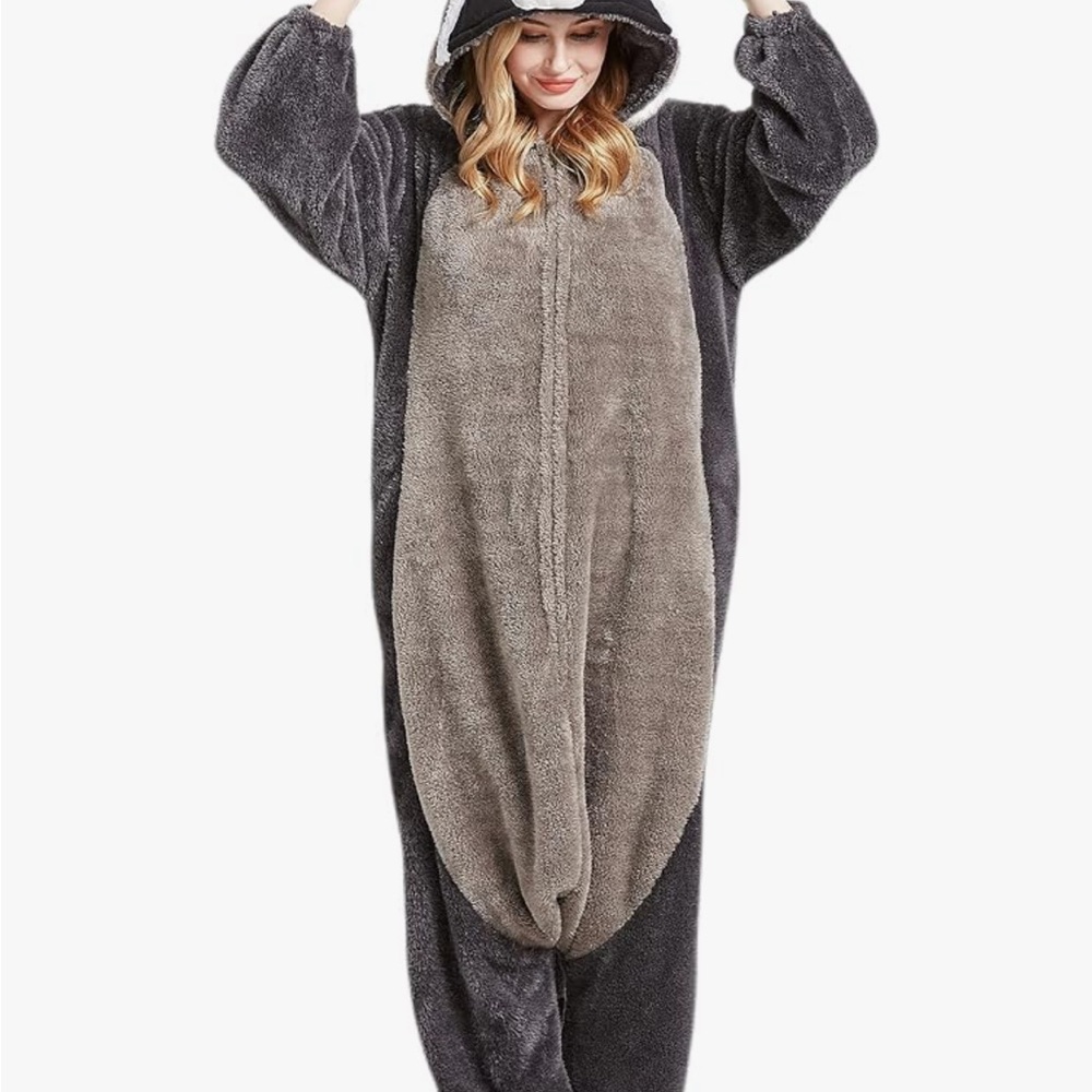 Plush Charcoal Hooded Pajama Onesie